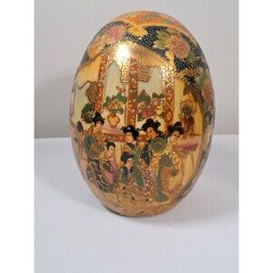 Vintage Satsuma 6" Cloisonne Porcelain Ceramic Egg Geisha Flower Hand Painted